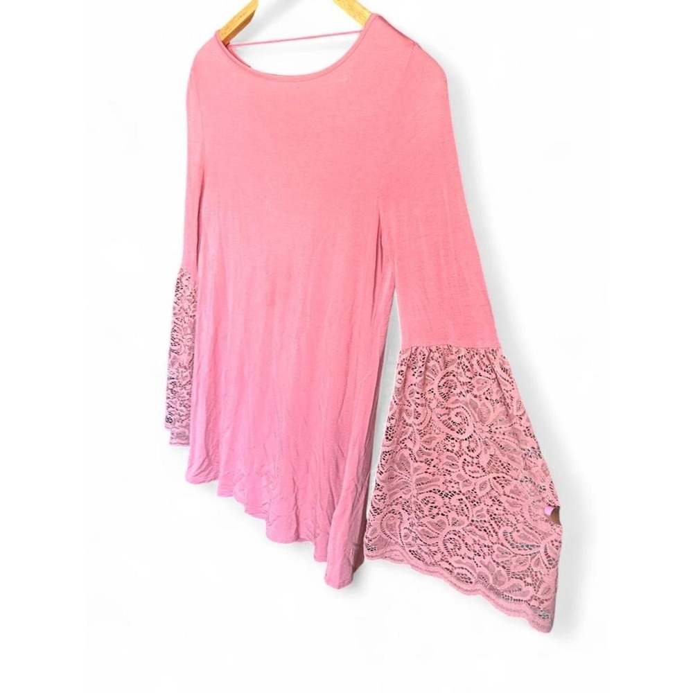 Lace Bell Sleeve Tunic Dusty Rose Whimsigoth Bohemian Cute Country Cowgirl Small - Picture 2 of 8